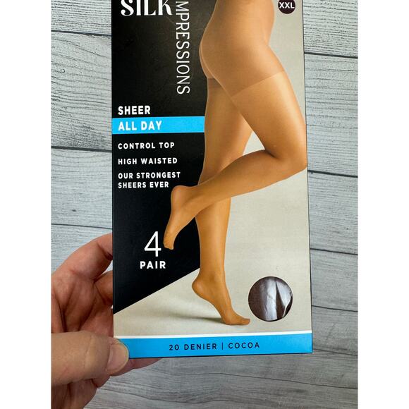 Silk Impressions Plus Size High Rise Cocoa Sheer Control Top Panty Hose Size XXL - Picture 4 of 8